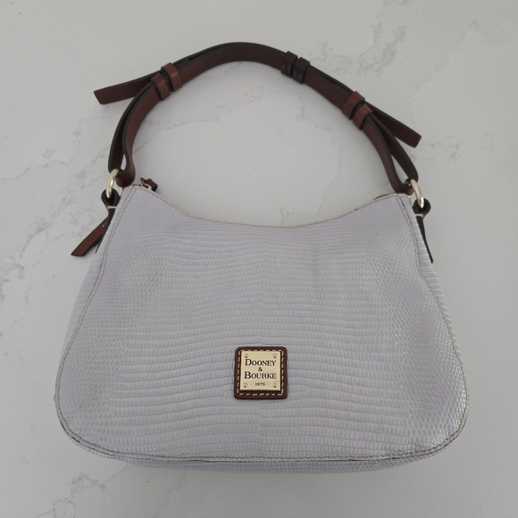 Dooney & Bourke Satchel Lizard Embossed Leather Small Kiley Hobo Handbag Lilac - Picture 1 of 11